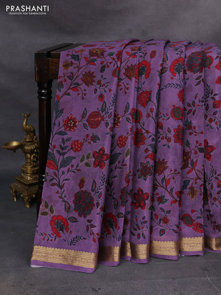 Purple Pure Mysore Silk - Digital Prints