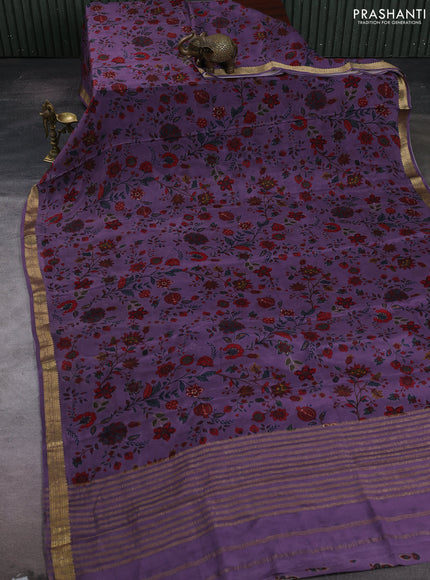 Purple Pure Mysore Silk - Digital Prints