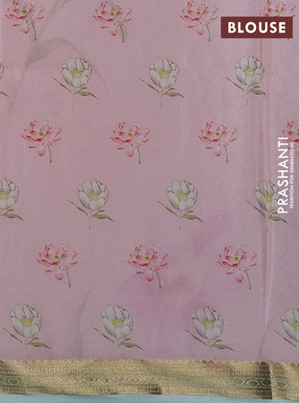 Peach Pink & Teal Green Pure Mysore Silk - Digital Prints