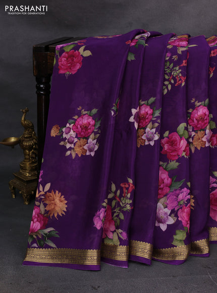 Purple Pure Mysore Silk - Digital Prints