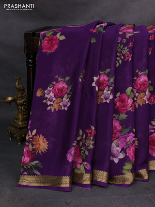 Purple Pure Mysore Silk - Digital Prints