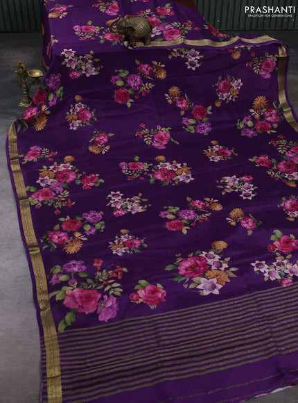 Purple Pure Mysore Silk - Digital Prints