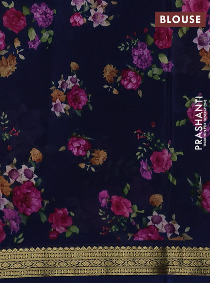 Navy Blue Pure Mysore Silk - Digital Prints
