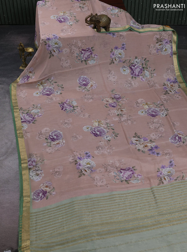 Pastel Pink & Green Pure Mysore Silk - Digital Prints