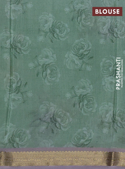 Teal Green & Lavender Pure Mysore Silk - Digital Prints
