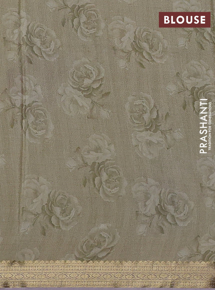 Beige & Lavender Pure Mysore Silk - Digital Prints