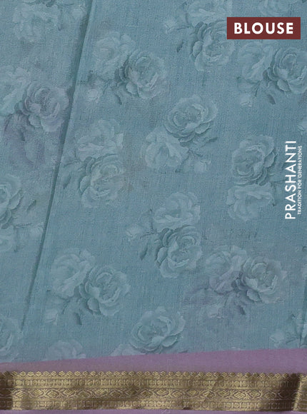 Teal Blue & Lavender Pure Mysore Silk - Digital Prints