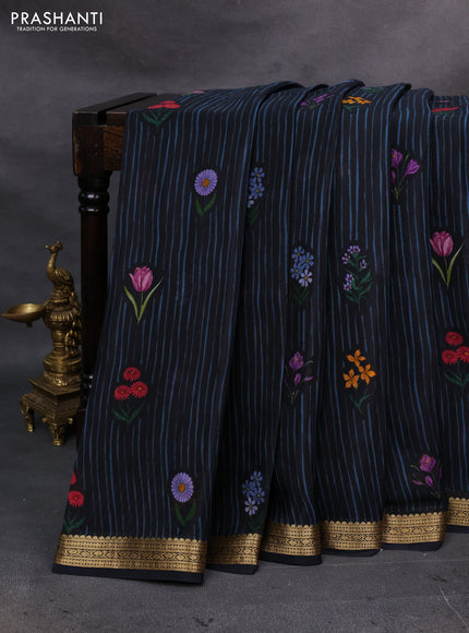 Black Pure Mysore Silk - Digital Prints
