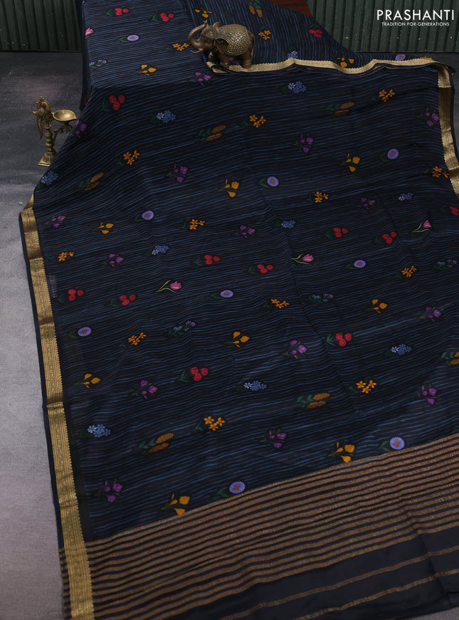 Black Pure Mysore Silk - Digital Prints