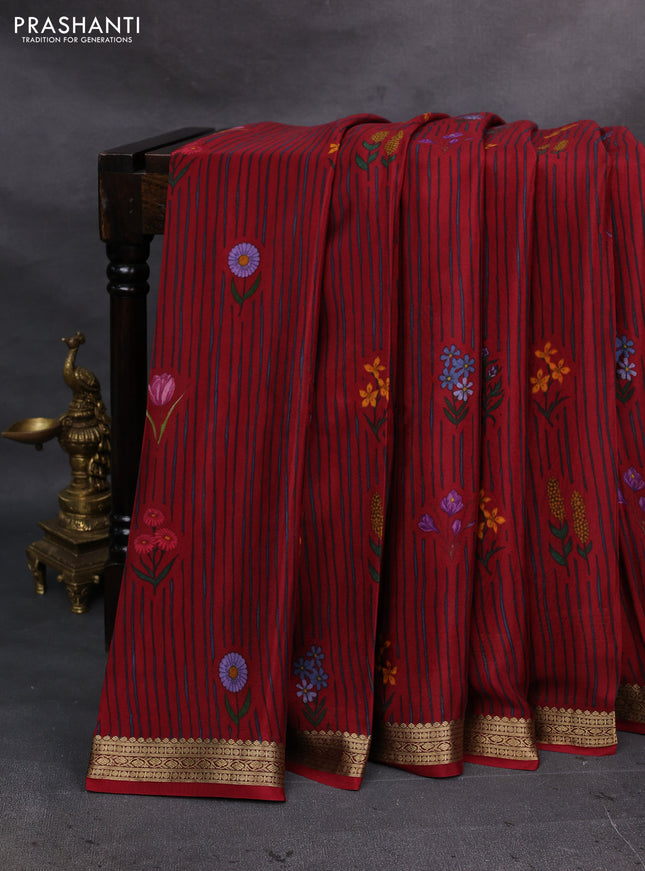 Maroon Pure Mysore Silk - Digital Prints