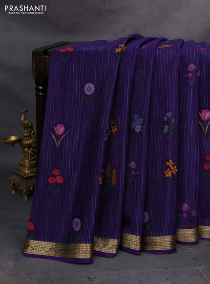 Purple Pure Mysore Silk - Digital Prints