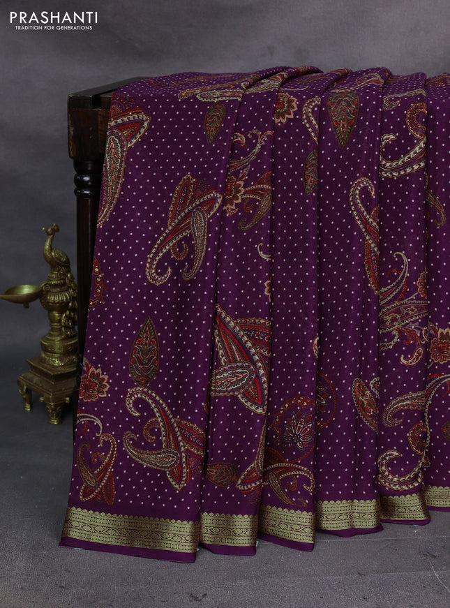 Purple Pure Mysore Silk - Digital Prints