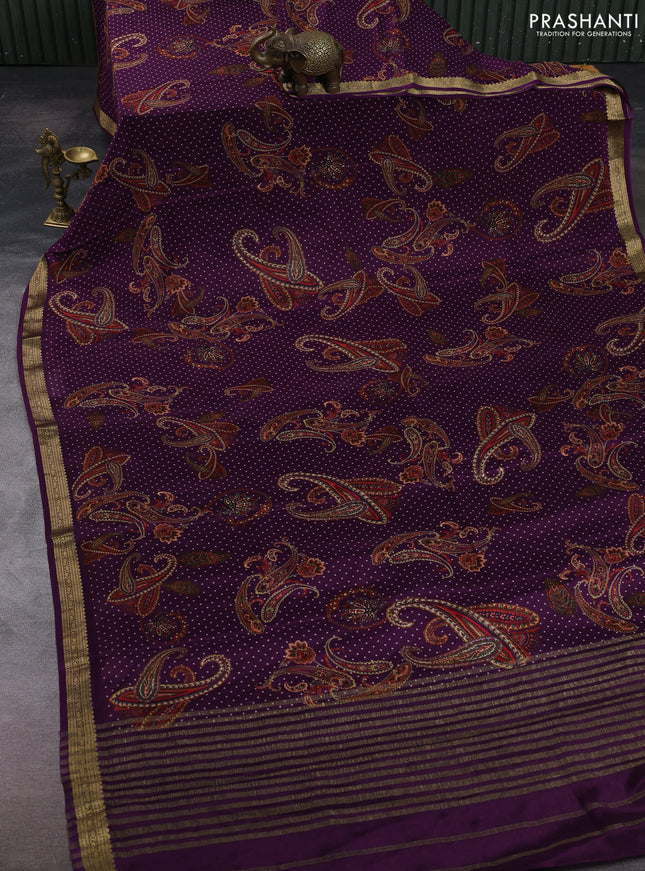 Purple Pure Mysore Silk - Digital Prints
