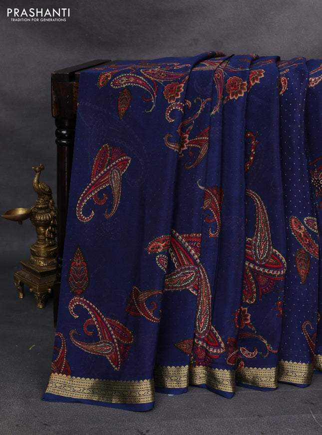 Blue Pure Mysore Silk - Digital Prints
