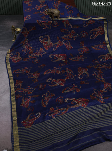 Blue Pure Mysore Silk - Digital Prints