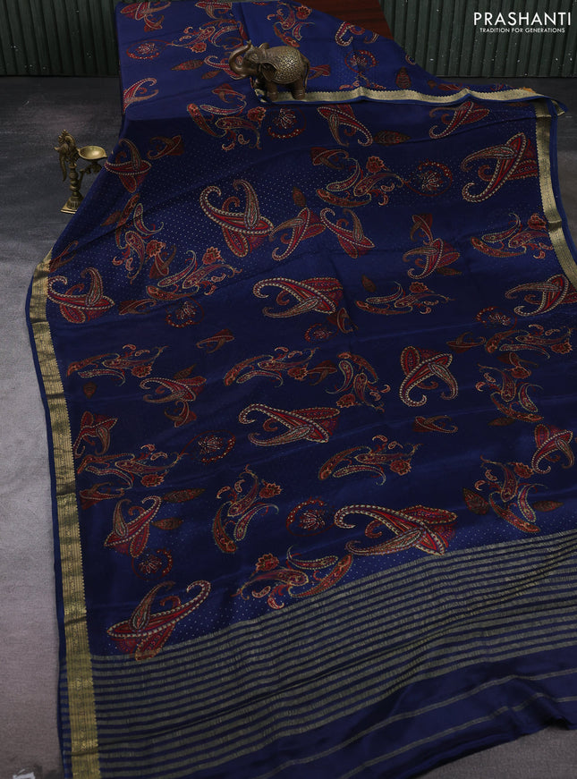 Blue Pure Mysore Silk - Digital Prints