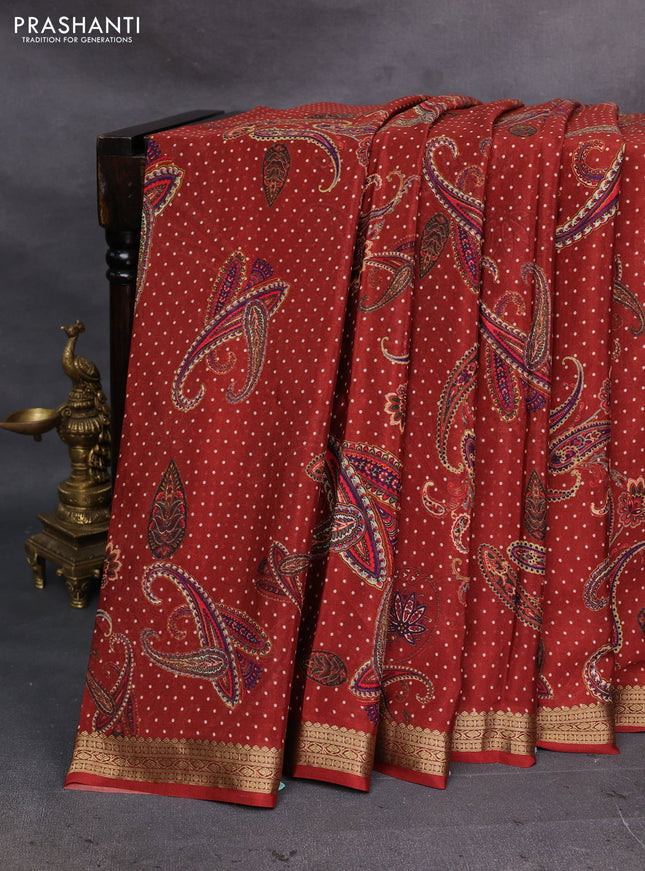 Maroon Pure Mysore Silk - Digital Prints