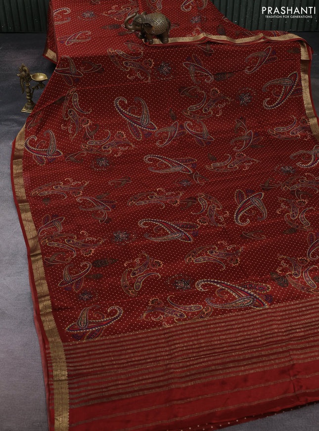 Maroon Pure Mysore Silk - Digital Prints