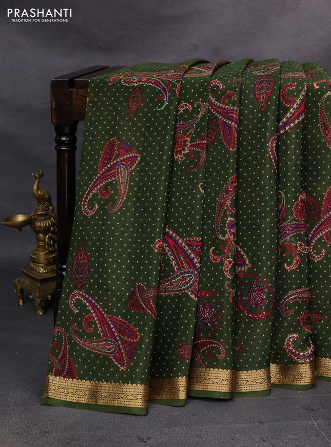 Sap Green Pure Mysore Silk - Digital Prints