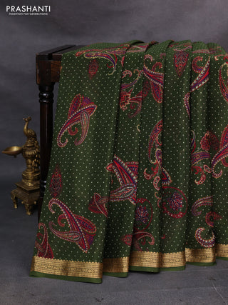 Sap Green Pure Mysore Silk - Digital Prints