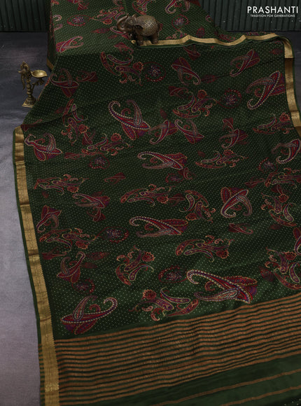 Sap Green Pure Mysore Silk - Digital Prints