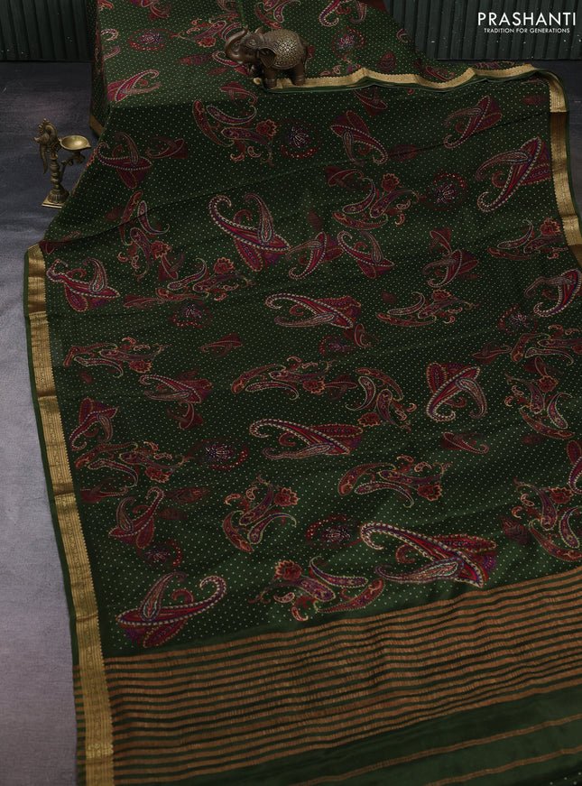 Sap Green Pure Mysore Silk - Digital Prints
