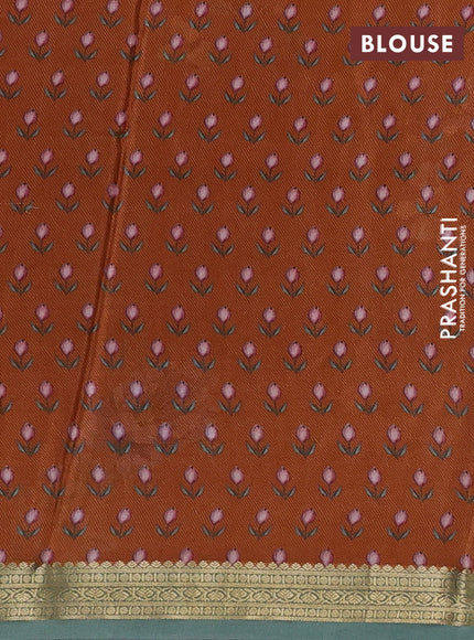 Rust & Pastel Green Pure Mysore Silk - Digital Prints