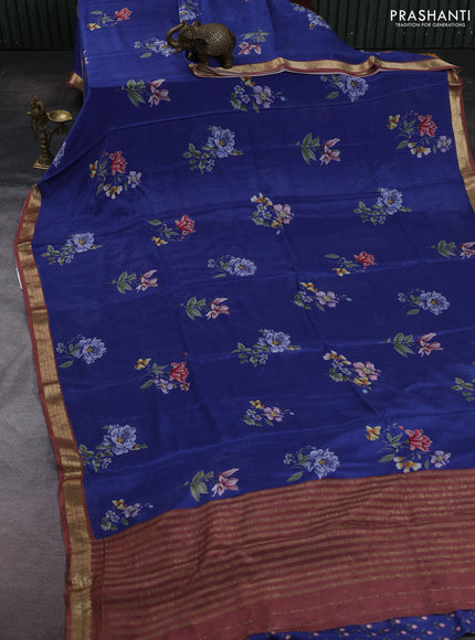 Blue & Peach Pure Mysore Silk - Digital Prints