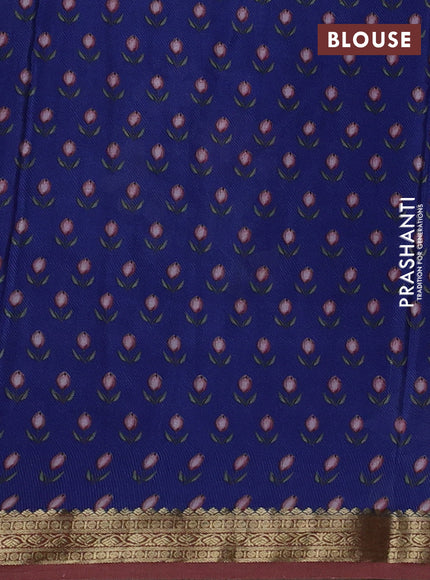Blue & Peach Pure Mysore Silk - Digital Prints
