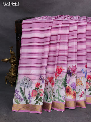 Mauve Pink Ombre & Off White Pure Mysore Silk - Digital Prints