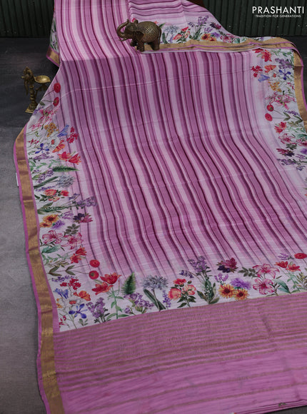 Mauve Pink Ombre & Off White Pure Mysore Silk - Digital Prints