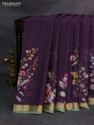 Purple & Pastel Green Pure Mysore Silk - Digital Prints