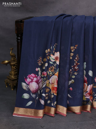 Grey & Peach Pure Mysore Silk - Digital Prints