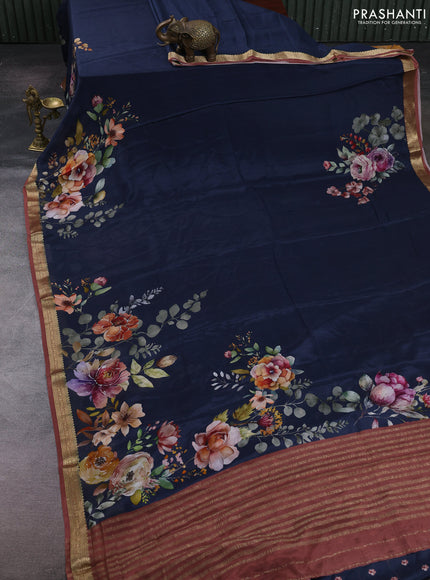 Grey & Peach Pure Mysore Silk - Digital Prints