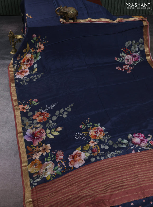 Grey & Peach Pure Mysore Silk - Digital Prints