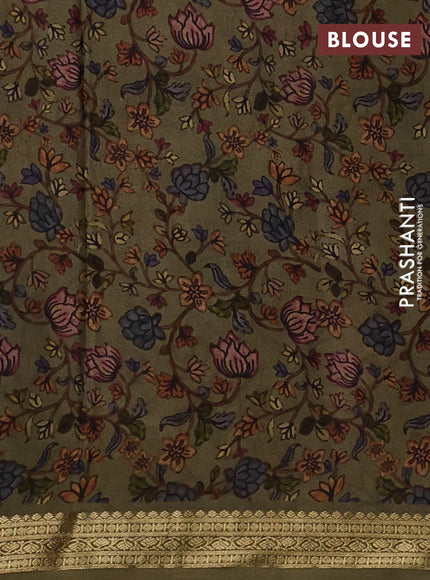 Olive Green Pure Mysore Silk - Digital Prints