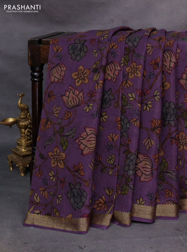 Purple Pure Mysore Silk - Digital Prints