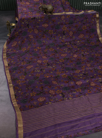 Purple Pure Mysore Silk - Digital Prints