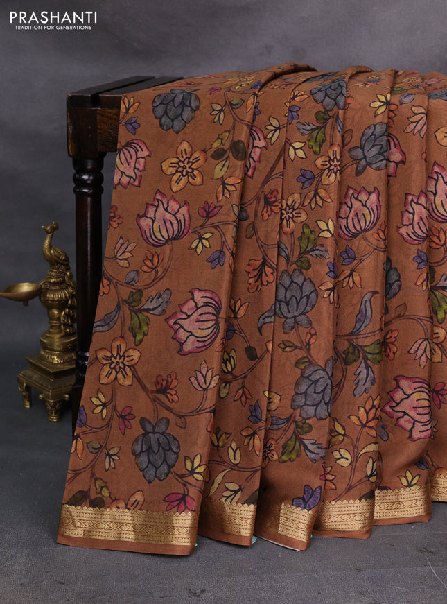 Brown Pure Mysore Silk - Digital Prints