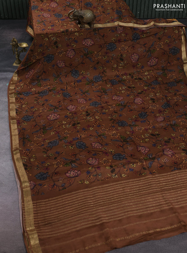 Brown Pure Mysore Silk - Digital Prints