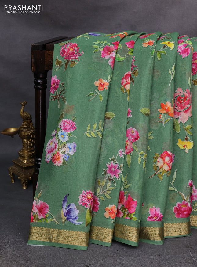 Green Pure Mysore Silk - Digital Prints