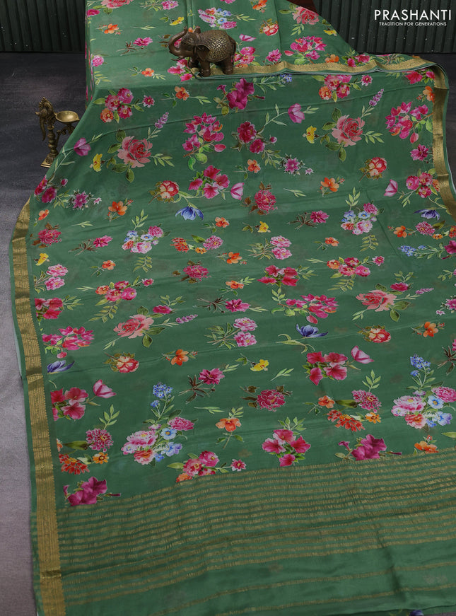 Green Pure Mysore Silk - Digital Prints