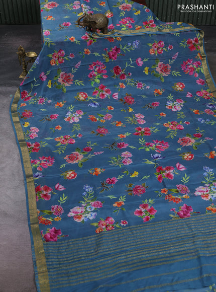 Blue Pure Mysore Silk - Digital Prints