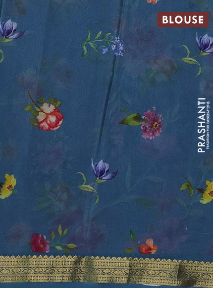 Blue Pure Mysore Silk - Digital Prints