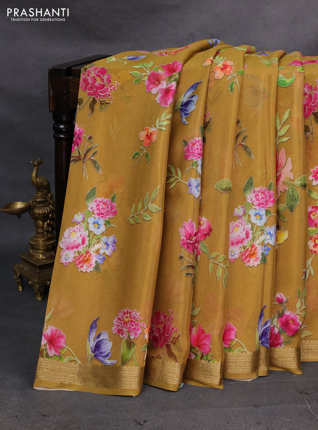 Mustard Yellow Pure Mysore Silk - Digital Prints