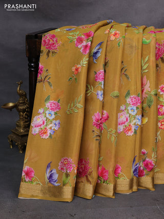 Mustard Yellow Pure Mysore Silk - Digital Prints