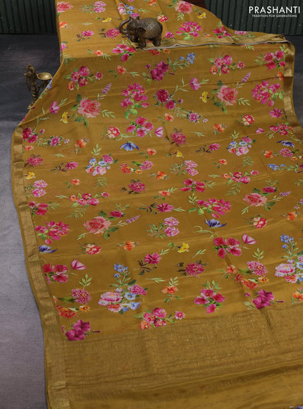 Mustard Yellow Pure Mysore Silk - Digital Prints