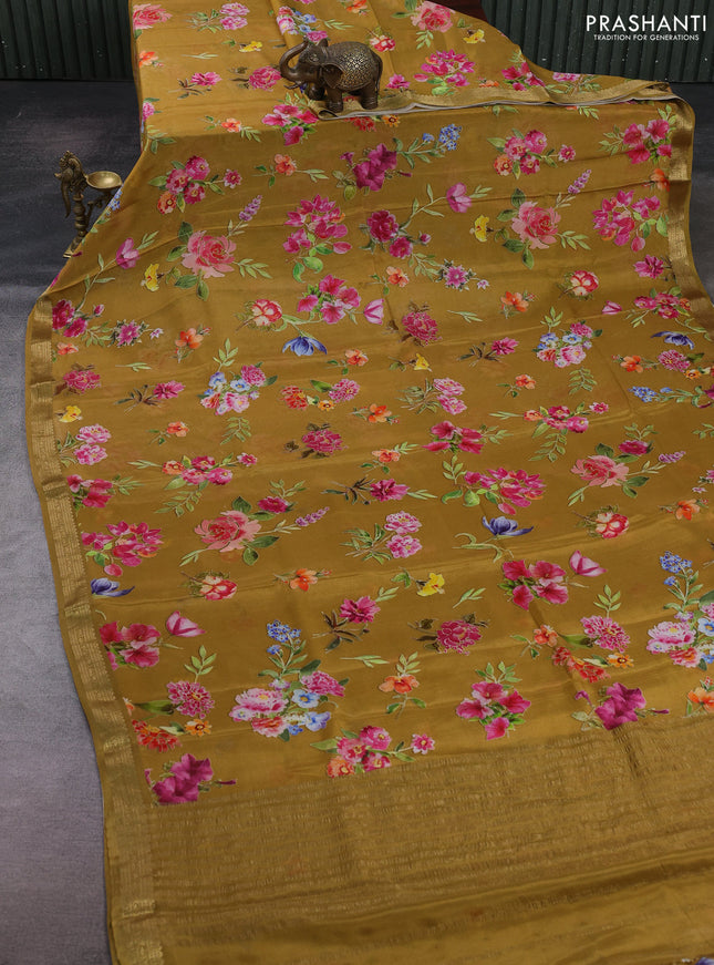 Mustard Yellow Pure Mysore Silk - Digital Prints