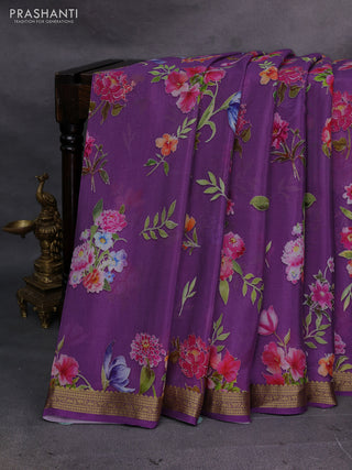 Purple Pure Mysore Silk - Digital Prints