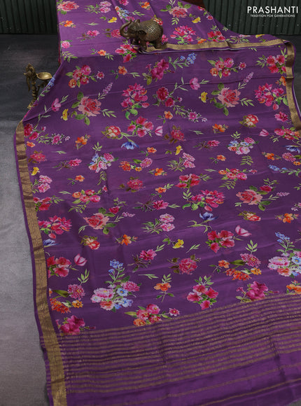Purple Pure Mysore Silk - Digital Prints
